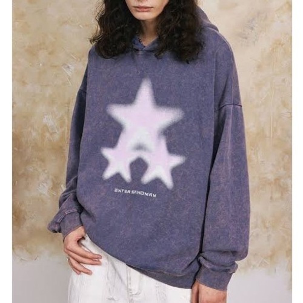 NWT Aelfric Eden Blurring Star Washed Hoodie Purple‎ Enter Sandman Graphic L